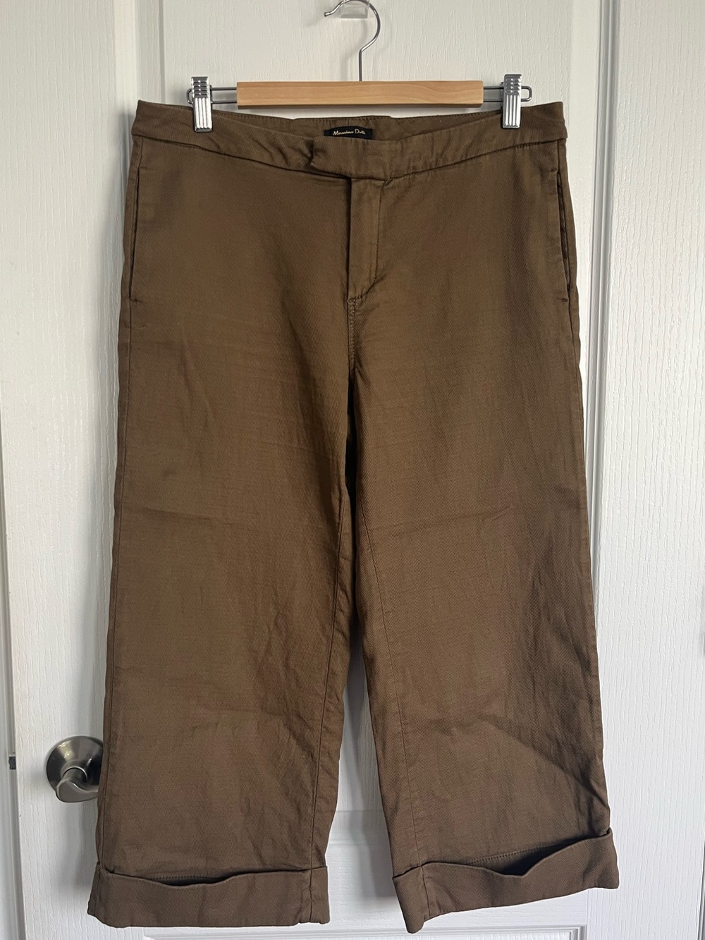 Massimo Dutti Brown High Quality Cropped Wide-Leg Pants - Made in Morocco